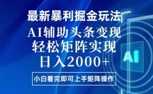 （13713期）今日头条最新暴利掘金玩法，思路简单，上手容易，AI辅助复制粘贴，轻松…-黑斯坦丁项目网