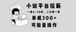 （13800期）小说平台拉新，单机300+，两分钟一单4~10块，操作简单可批量。-黑斯坦丁项目网