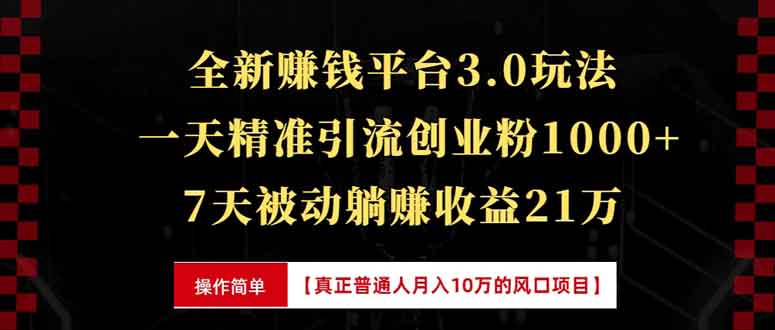 (13839期)全新裂变引流赚钱新玩法,7天躺赚收益21w+,一天精准引流创业粉1000+,…-黑斯坦丁项目网