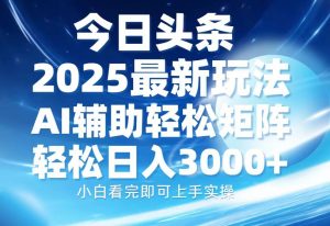 （13958期）今日头条2025最新玩法，思路简单，复制粘贴，AI辅助，轻松矩阵日入3000+-黑斯坦丁项目网