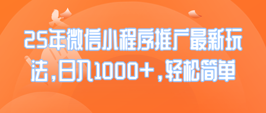 (14032期)25年微信小程序推广最新玩法,日入1000+,轻松简单-黑斯坦丁项目网