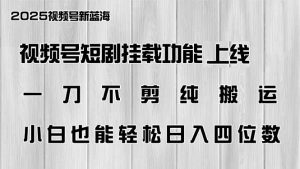 视频号短剧挂载功能上线,一刀不剪纯搬运,小白也能轻松日入四位数-黑斯坦丁项目网