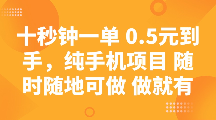 十秒钟一单 0.5元到手，纯手机项目 随时随地可做 做就有-黑斯坦丁项目网