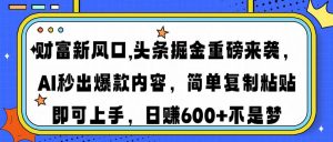 财富新风口,头条掘金重磅来袭AI秒出爆款内容简单复制粘贴即可上手，日…-黑斯坦丁项目网