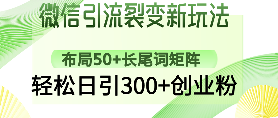 微信引流裂变新玩法：布局50+长尾词矩阵，轻松日引300+创业粉-黑斯坦丁项目网