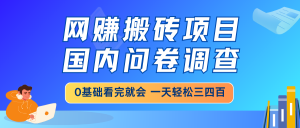 网赚搬砖项目，国内问卷调查，0基础看完就会 一天轻松三四百，靠谱副业…-黑斯坦丁项目网