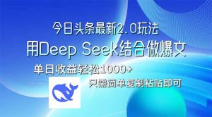 今日头条最新2.0版本，用Deep Seek结合今日头条做爆文，单日收益轻松10…-黑斯坦丁项目网
