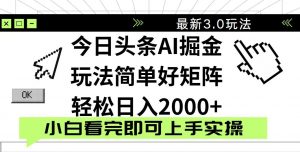 今日头条2025最新3.0玩法，思路简单，复制粘贴，轻松实现矩阵日入2000+-黑斯坦丁项目网