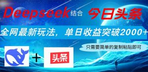 Deepseek结合今日头条，全网最新玩法，单日收益突破2000+，小白轻松上手-黑斯坦丁项目网