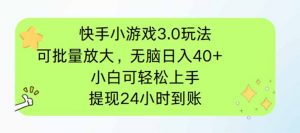 快手小游戏3.0玩法，可批量放大，无脑日入40+，小白可轻松上手，提…-黑斯坦丁项目网