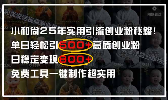 小和尚2025年实用引流秘籍!单日轻松引500+高质量创业粉,日变现800+,…-黑斯坦丁项目网
