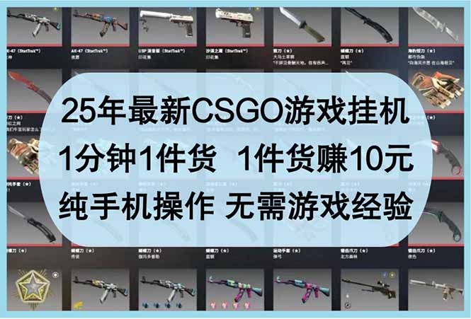 25年最新CSGO游戏挂机,1分钟1件货,1件货赚10元 纯手机操作 无需游戏经验-黑斯坦丁项目网
