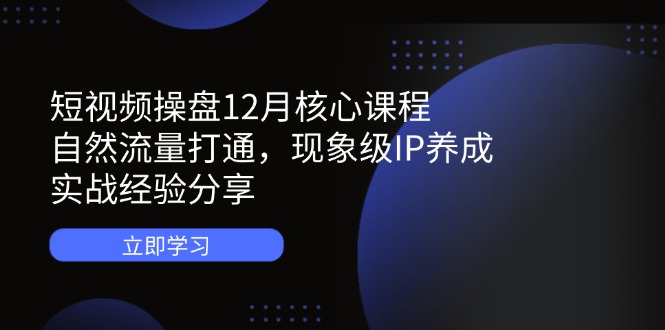 短视频操盘12月核心课程：自然流量打通，现象级IP养成，实战经验分享-黑斯坦丁项目网