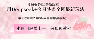 Deepseek结合今日头条全网最新玩法，单日收益突破3000+，只需要简单的…-黑斯坦丁项目网