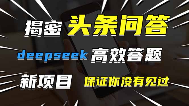 头条问答，刚出的新玩法！保证你没见过！用DeepSeek去高效答题，一个账…-黑斯坦丁项目网