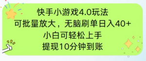 快手小游戏刷广告4.0玩法，项目可批量放大操作，手机有电有网即可。单…-黑斯坦丁项目网