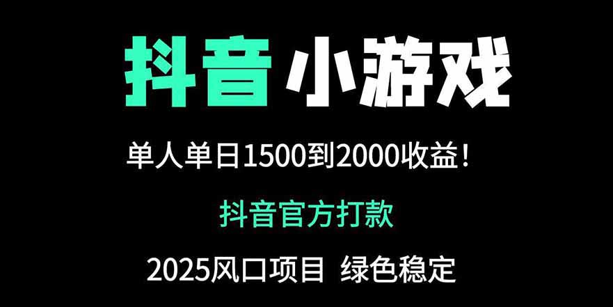 抖音官方小游戏2025全网最新玩法，暴利赚钱项目，单机日入2000+-黑斯坦丁项目网