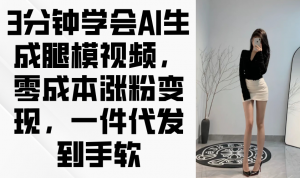 3分钟学会AI生成腿模视频,零成本涨粉变现,一件代发到手软-黑斯坦丁项目网