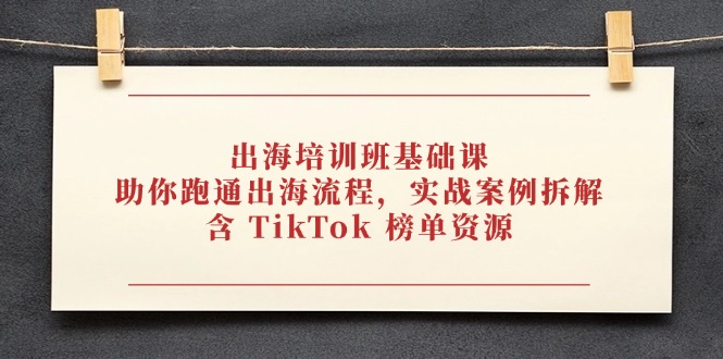 出海培训班基础课,助你跑通出海流程,实战案例拆解,含 TikTok 榜单资源-黑斯坦丁项目网