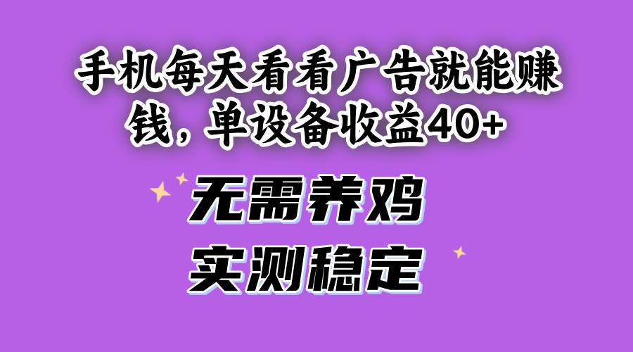 （14767期）手机每天看看广告就能赚钱，单设备收益40+ 无需养鸡，实测稳定-黑斯坦丁项目网