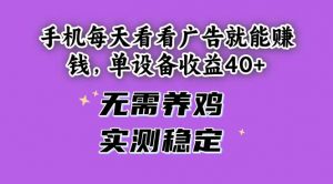 手机每天看看广告就能赚钱，单设备收益40+ 无需养鸡，实测稳定-黑斯坦丁项目网