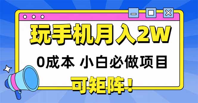 玩玩手机月入20000+，0成本小白必做项目，可矩阵-黑斯坦丁项目网
