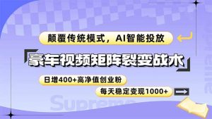 豪车视频矩阵裂变战术，颠覆传统模式，AI智能投放，日增400+高净值创业…-黑斯坦丁项目网