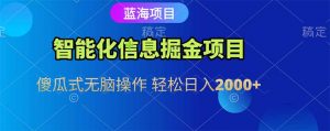 智能化信息蓝海掘金项目 傻瓜式无脑操作 轻松日入2000+-黑斯坦丁项目网