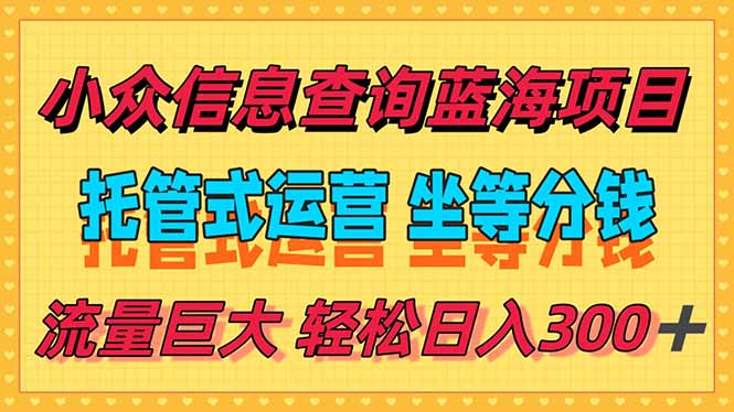 稳定日入300＋，小众信息查询蓝海项目，全程懒人式托管，解放你的时间-黑斯坦丁项目网