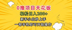 0撸项目天花板，日入200+，新手小白秒上手，一部手机即可操作-黑斯坦丁项目网