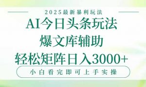 今日头条2025年最新暴利玩法，一键生成爆款，轻松实现矩阵日入3000+-黑斯坦丁项目网