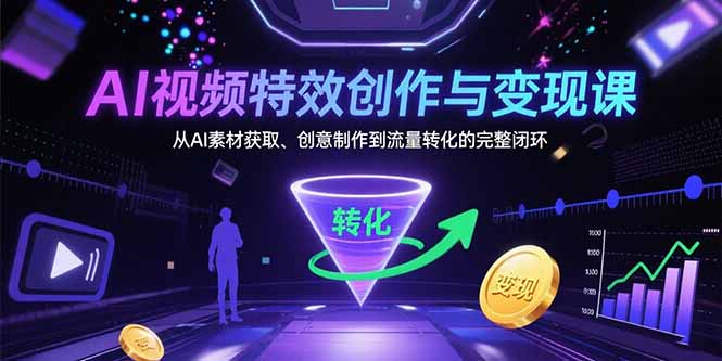 AI视频特效创作与变现课：从AI素材获取、创意制作到流量转化的完整闭环-黑斯坦丁项目网