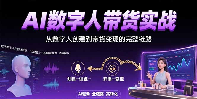AI数字人+带货实战：从数字人创建到带货变现的完整链路-黑斯坦丁项目网