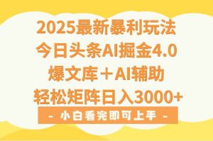 2025年今日头条最新暴利玩法4.0，一键生成爆款，轻松实现矩阵日入3000+-黑斯坦丁项目网