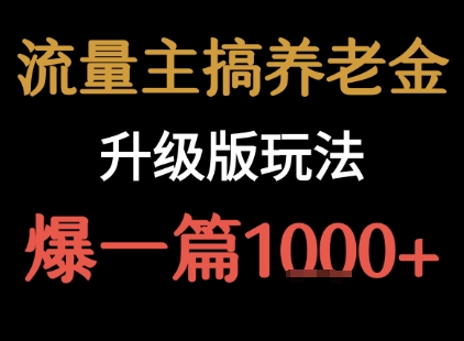 流量主之养老金升级版玩法  爆一篇收益1k+-黑斯坦丁项目网
