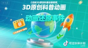 自制3D原创科普动画教程，动画还原事件，抖音最新热门赛道，可过伙伴计划-黑斯坦丁项目网