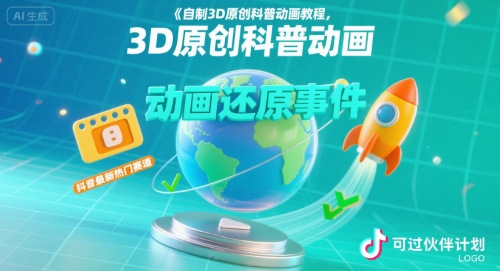 自制3D原创科普动画教程，动画还原事件，抖音最新热门赛道，可过伙伴计划-黑斯坦丁项目网