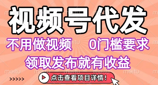 视频号代发，不用剪辑不用做视频，0门槛要求，领取发布就有收益，任务没有无上限，小白轻松上手【揭秘】-黑斯坦丁项目网