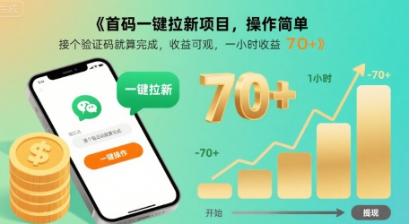 首码一键拉新项目，操作简单，接个验证码就算完成，收益可观， 一小时收益70+【揭秘】-黑斯坦丁项目网