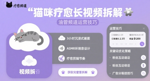 猫咪疗愈长视频拆解 &油管频道运营技巧-黑斯坦丁项目网