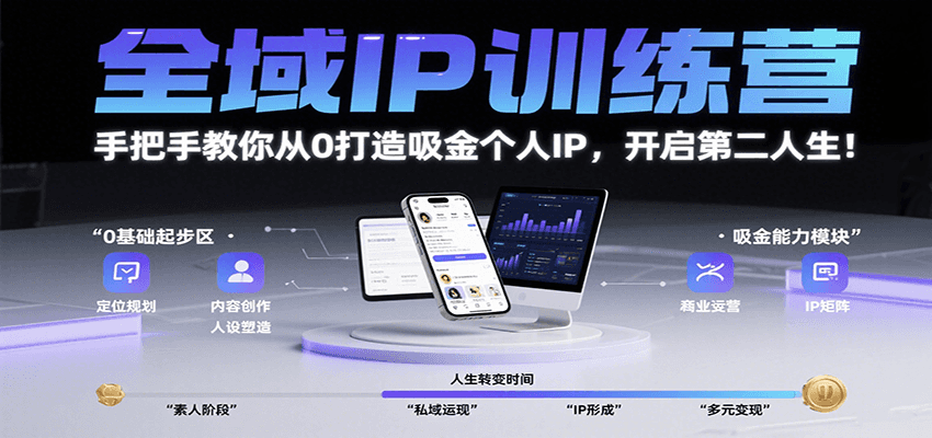 全域IP训练营，手把手教你从0打造吸金个人IP，开启第二人生！-黑斯坦丁项目网