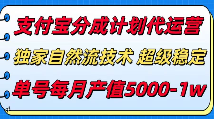 支付宝分成计划代运营，独家自然流技术，收益稳定，单号月产5000＋-黑斯坦丁项目网