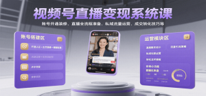 视频号直播变现系统课,账号开通装修、直播全流程准备、私域流量运营、成交转化技巧等-黑斯坦丁项目网