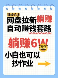 网盘拉新自动赚钱套路，几元的资料躺赚6W+，小白也可以抄作业！-黑斯坦丁项目网
