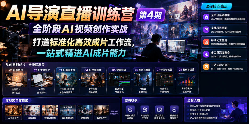 AI导演直播训练营第4期｜全阶段AI视频创作实战，打造标准化高效成片工作流，一站式精进AI成片能力-黑斯坦丁项目网