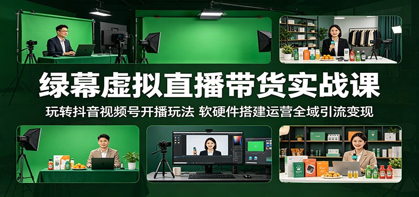 绿幕虚拟直播带货实战课：玩转抖音视频号开播玩法，软硬件搭建运营全域引流变现-黑斯坦丁项目网