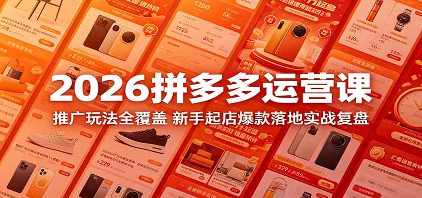 2026拼多多运营课：推广玩法全覆盖，新手起店爆款落地实战复盘-黑斯坦丁项目网