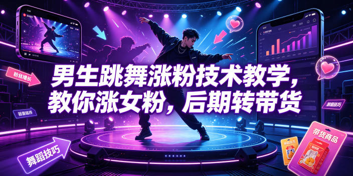 男生跳舞涨粉技术教学，教你涨女粉，后期转带货-黑斯坦丁项目网