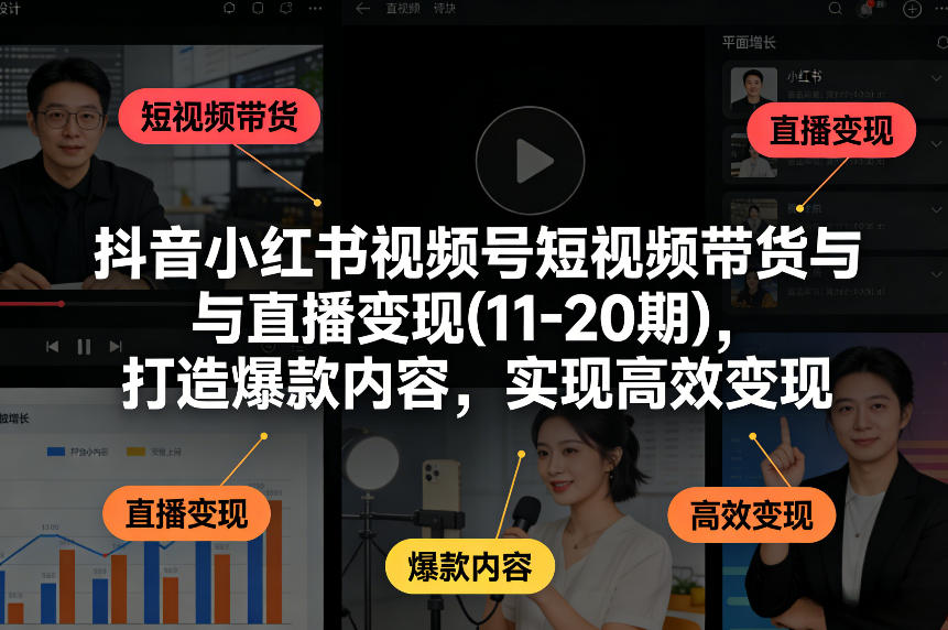抖音小红书视频号短视频带货与直播变现(10-20期)，打造爆款内容，实现高效变现（更新）-黑斯坦丁项目网