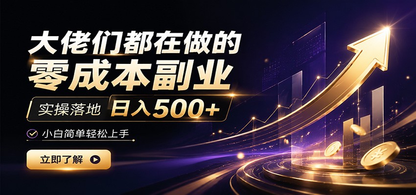 大佬们都在做的零成本副业，实操落地日入500+，小白一秒上手-黑斯坦丁项目网